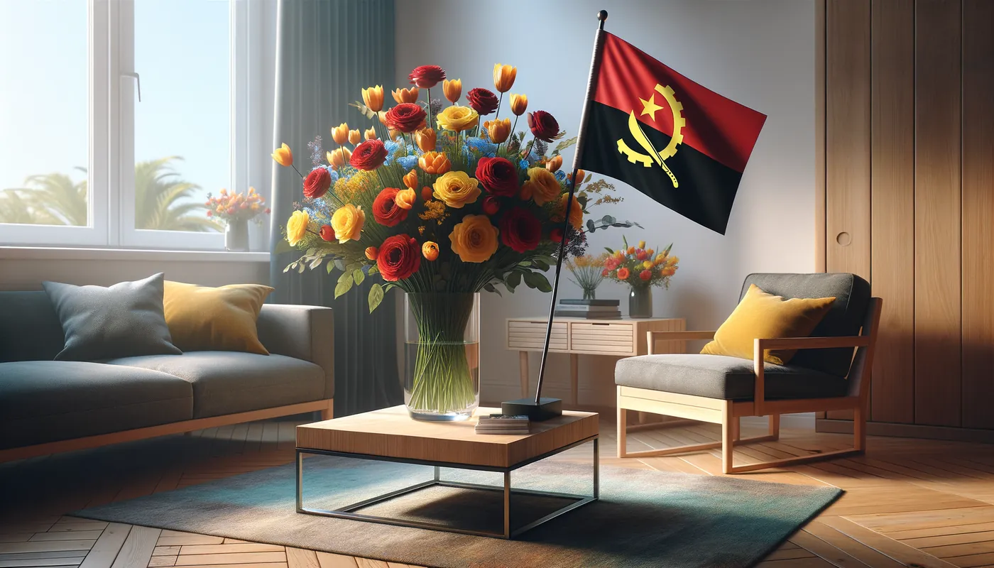 Skicka blommor till Angola - blombukett inspirerad av Angolas flaggfärger