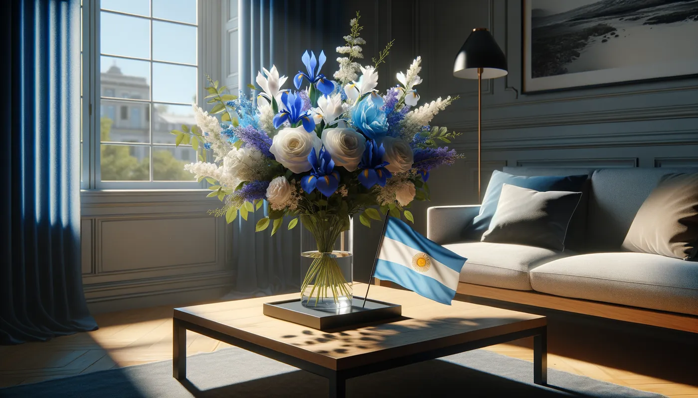 Skicka blommor till Argentina - blombukett inspirerad av Argentinas flaggfärger