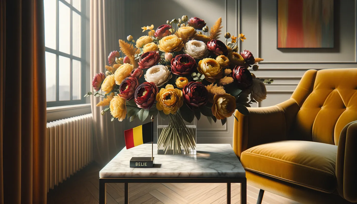 Skicka blommor till Belgien - blombukett inspirerad av Belgiens flaggfärger