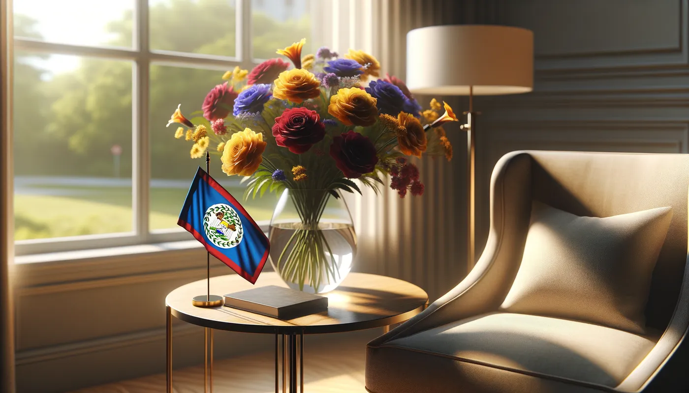 Skicka blommor till Belize - blombukett inspirerad av Belizes flaggfärger
