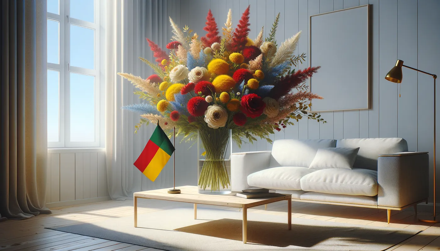 Skicka blommor till Benin - blombukett inspirerad av Benins flaggfärger