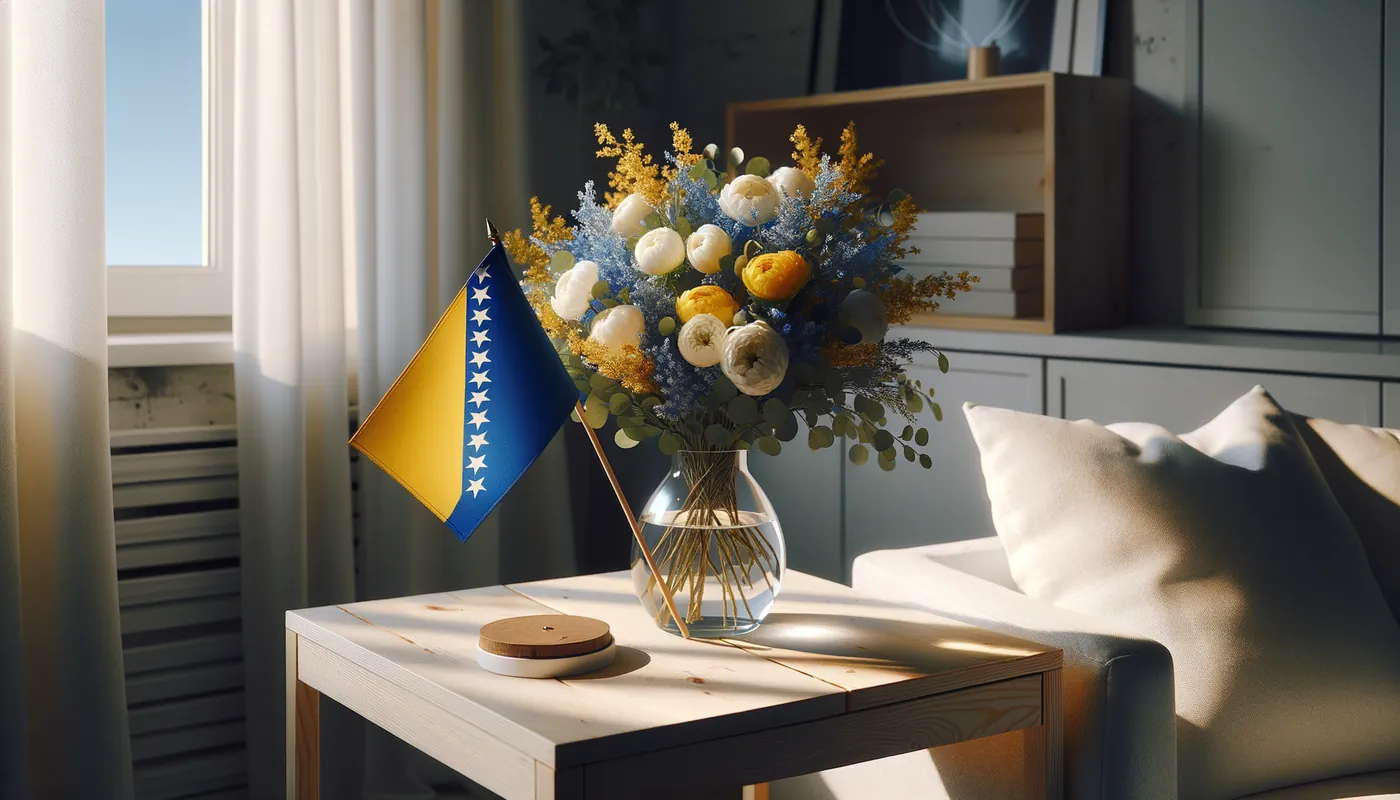 Skicka blommor till Bosnien och Hercegovina - blombukett inspirerad av Bosnien och Hercegovinas flaggfärger