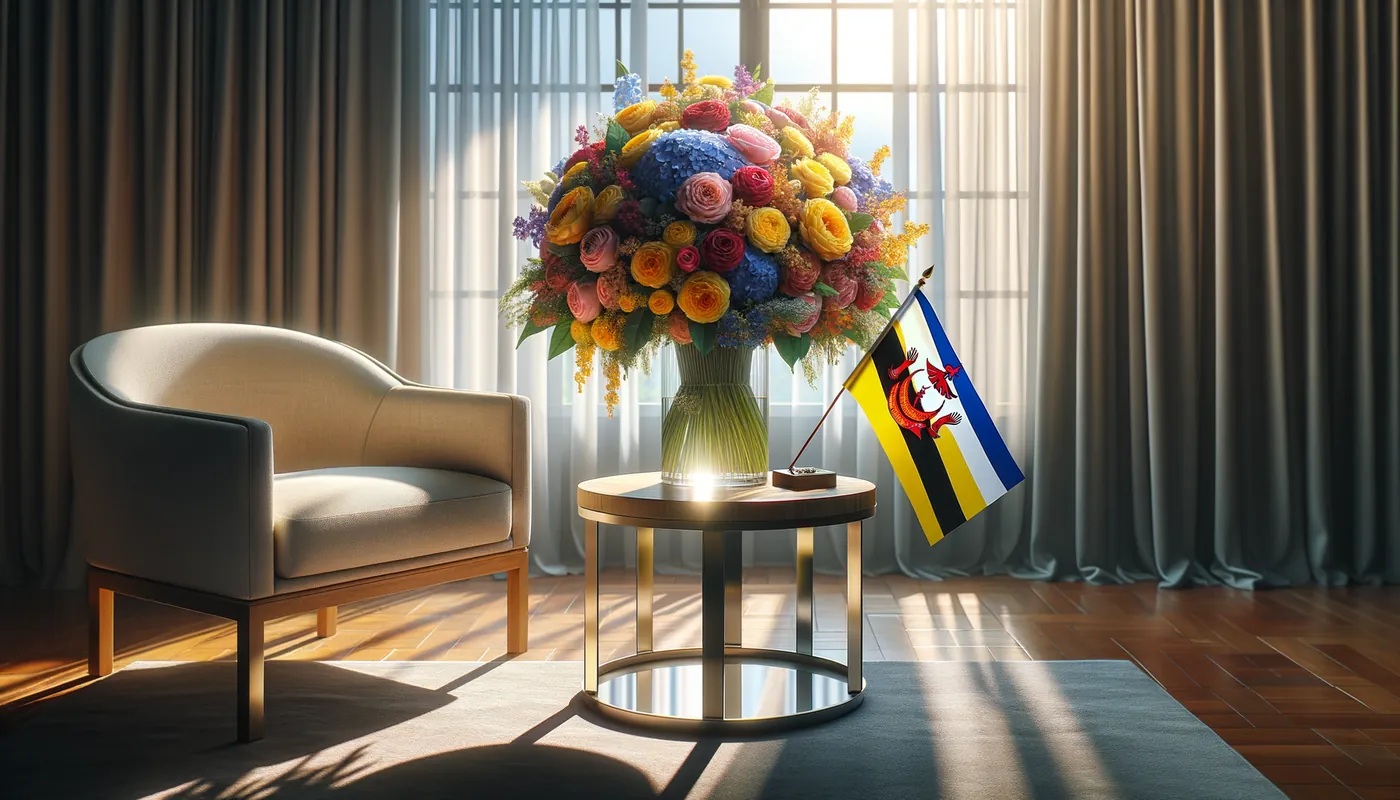 Skicka blommor till Brunei - blombukett inspirerad av Bruneis flaggfärger