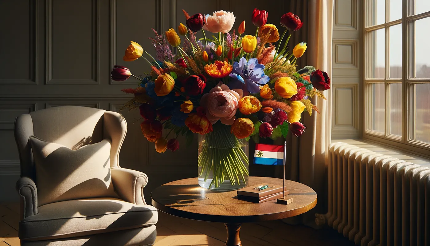 Skicka blommor till Centralafrikanska republiken - blombukett inspirerad av Centralafrikanska republikens flaggfärger