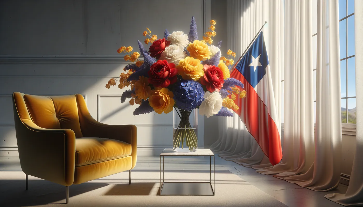 Skicka blommor till Chile - blombukett inspirerad av Chiles flaggfärger