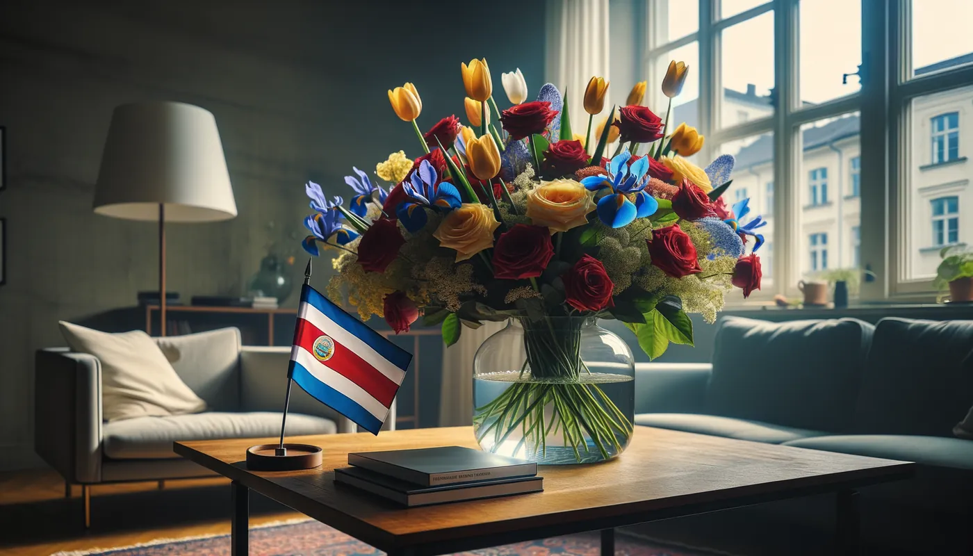 Skicka blommor till Costa Rica - blombukett inspirerad av Costa Ricas flaggfärger