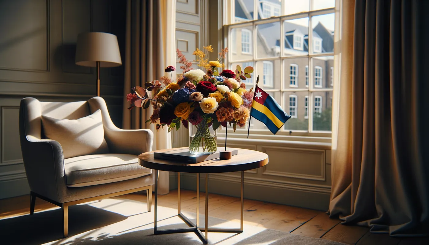 Skicka blommor till Curaçao - blombukett inspirerad av Curaçaos flaggfärger