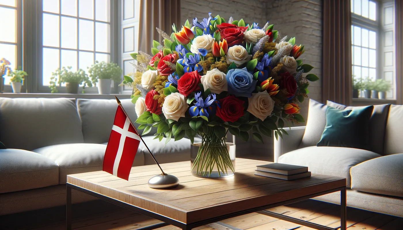 Skicka blommor till Danmark - blombukett inspirerad av Danmarks flaggfärger