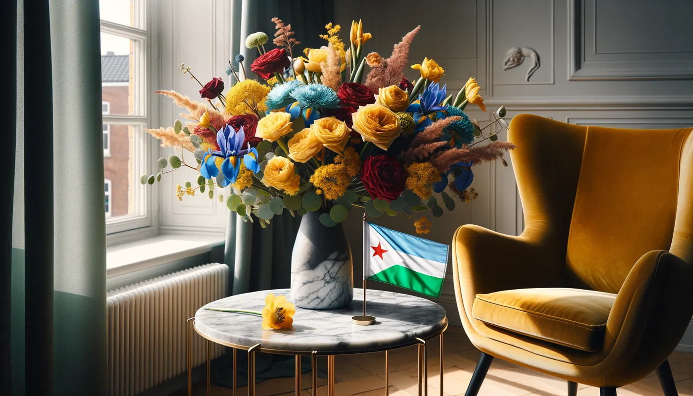 Skicka blommor till Djibouti - blombukett inspirerad av Djiboutis flaggfärger