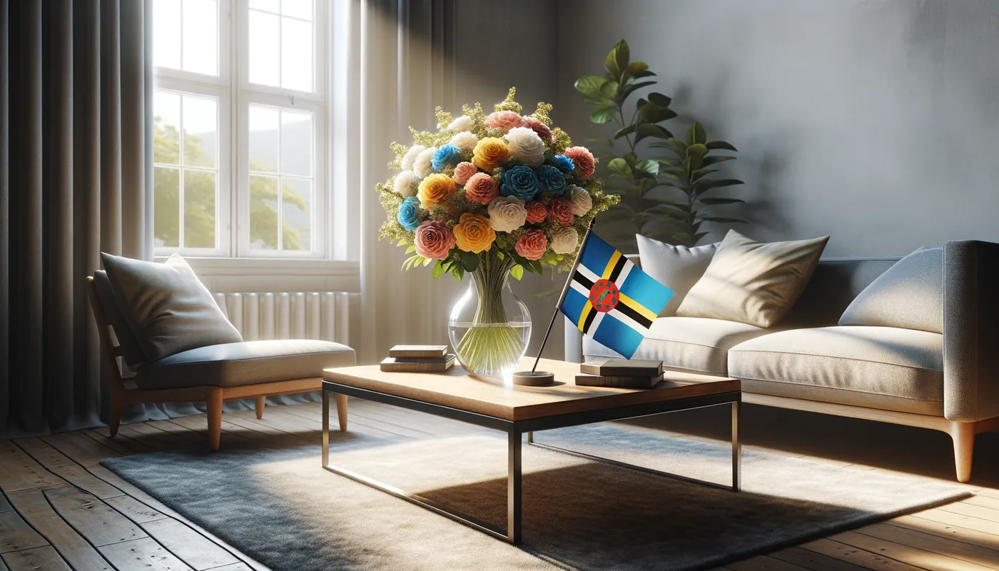 Skicka blommor till Dominica - blombukett inspirerad av Dominicas flaggfärger