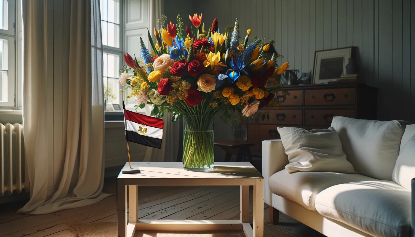 Skicka blommor till Egypten - blombukett inspirerad av Egyptens flaggfärger