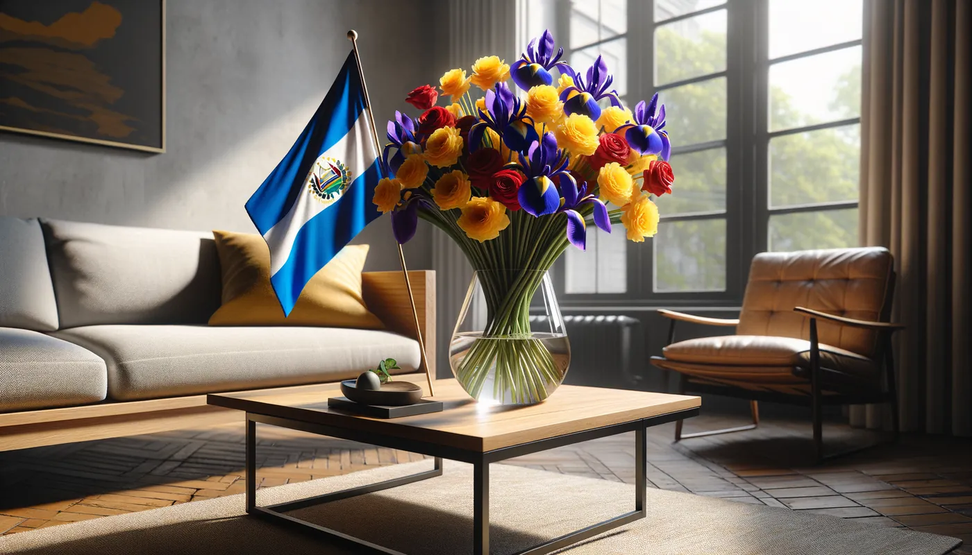 Skicka blommor till El Salvador - blombukett inspirerad av El Salvadors flaggfärger
