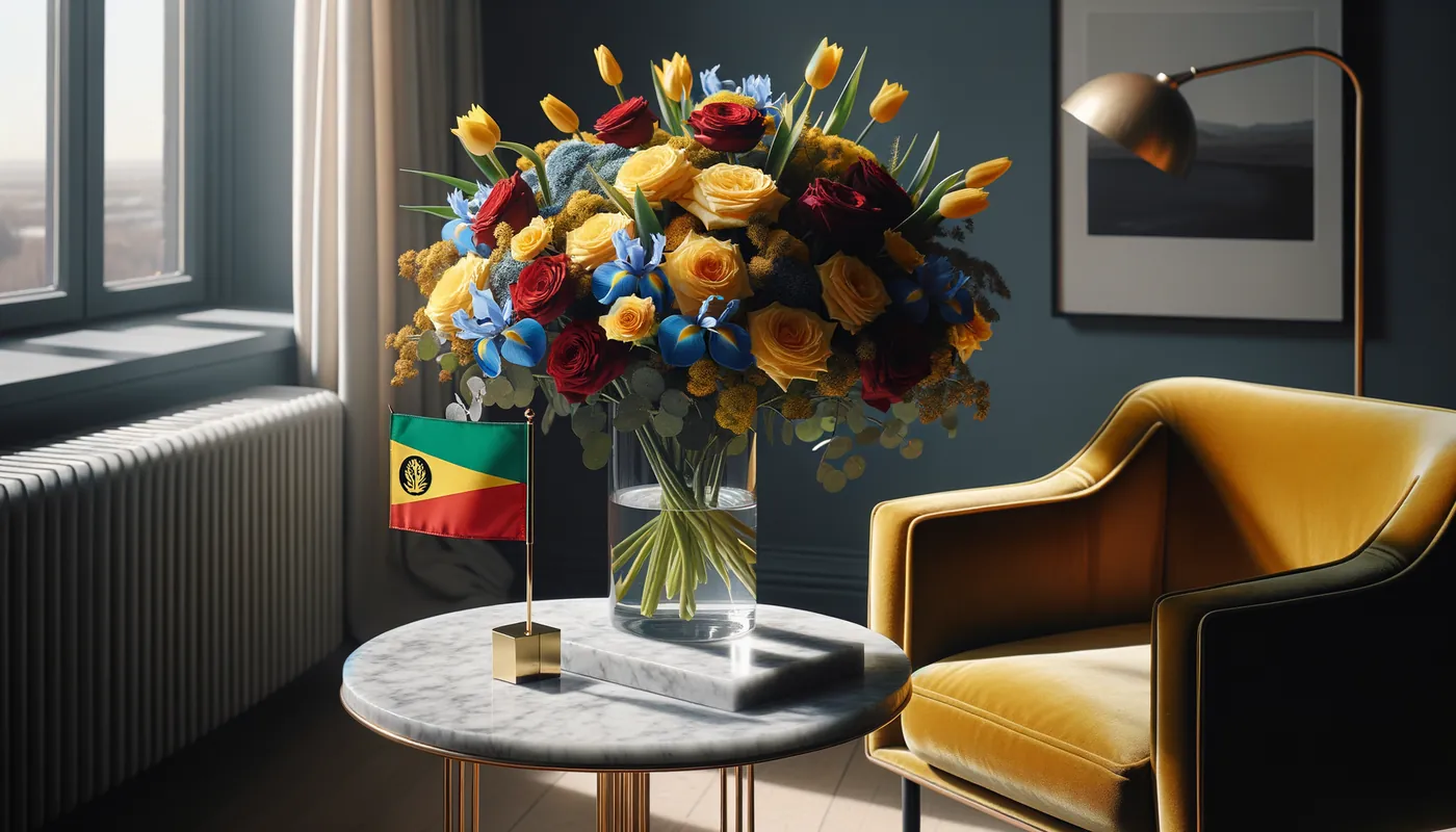 Skicka blommor till Eritrea - blombukett inspirerad av Eritreas flaggfärger
