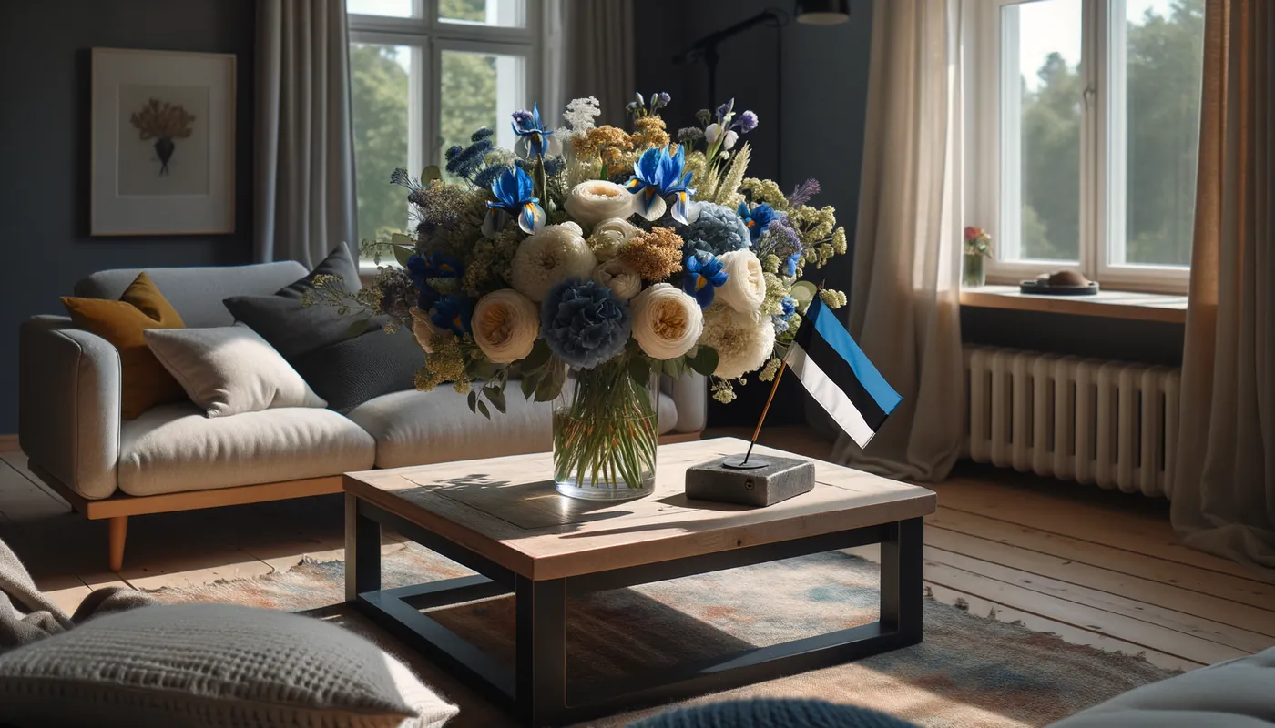 Skicka blommor till Estland - blombukett inspirerad av Estlands flaggfärger