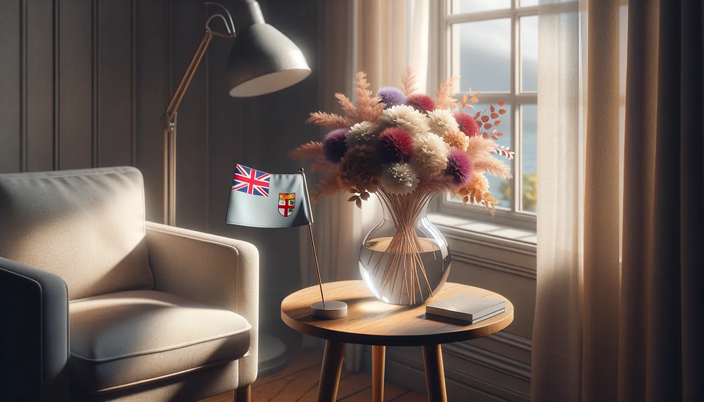 Skicka blommor till Fiji - blombukett inspirerad av Fijis flaggfärger