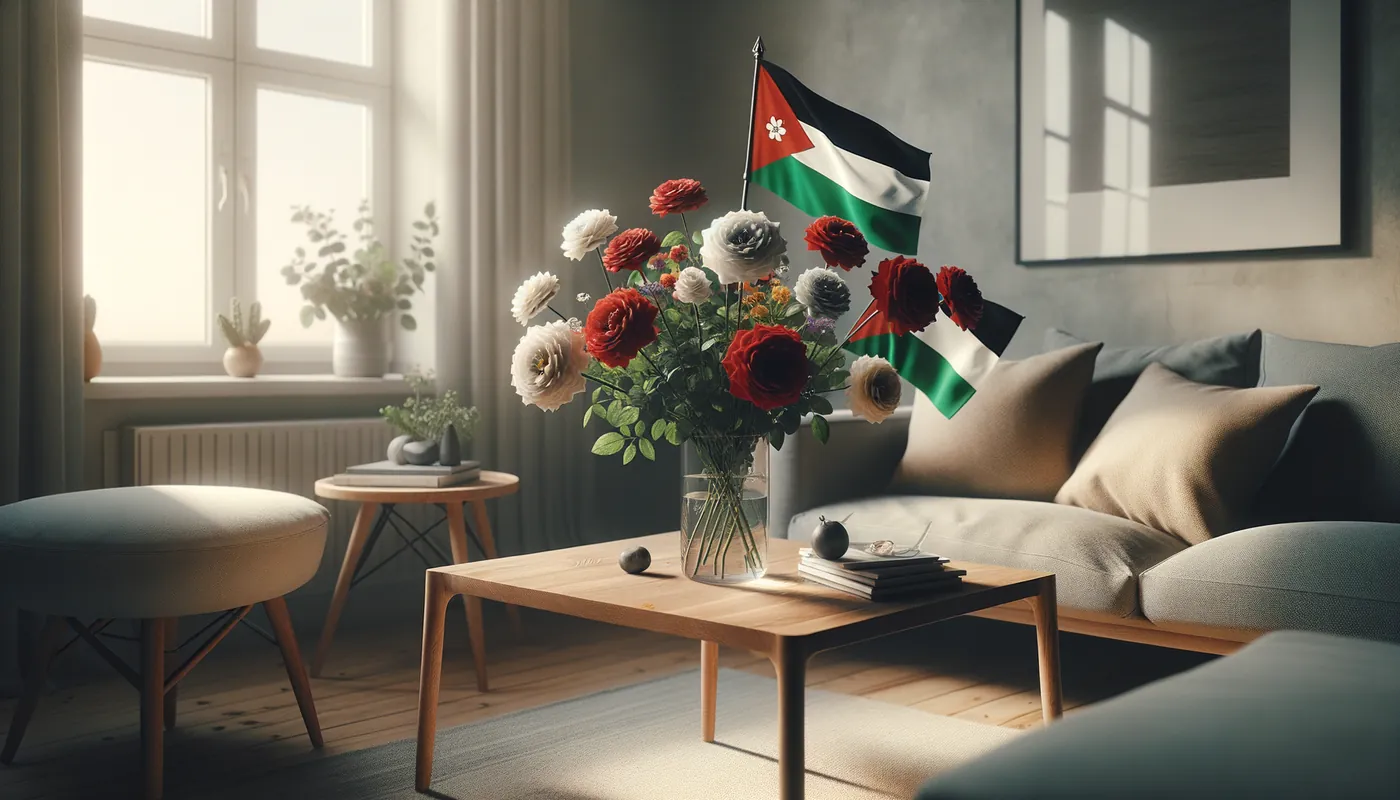 Skicka blommor till Förenade arabemiraten - blombukett inspirerad av Förenade arabemiratens flaggfärger