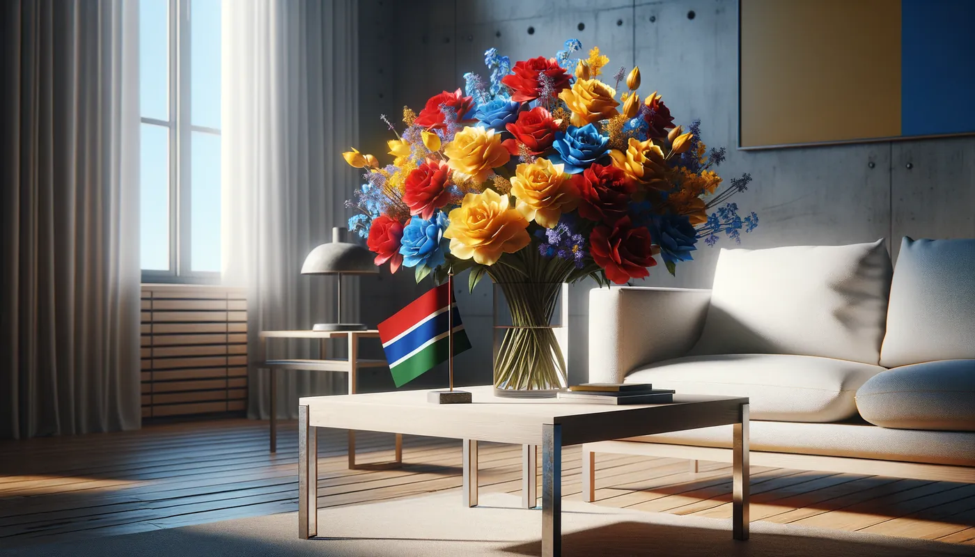 Skicka blommor till Gambia - blombukett inspirerad av Gambias flaggfärger