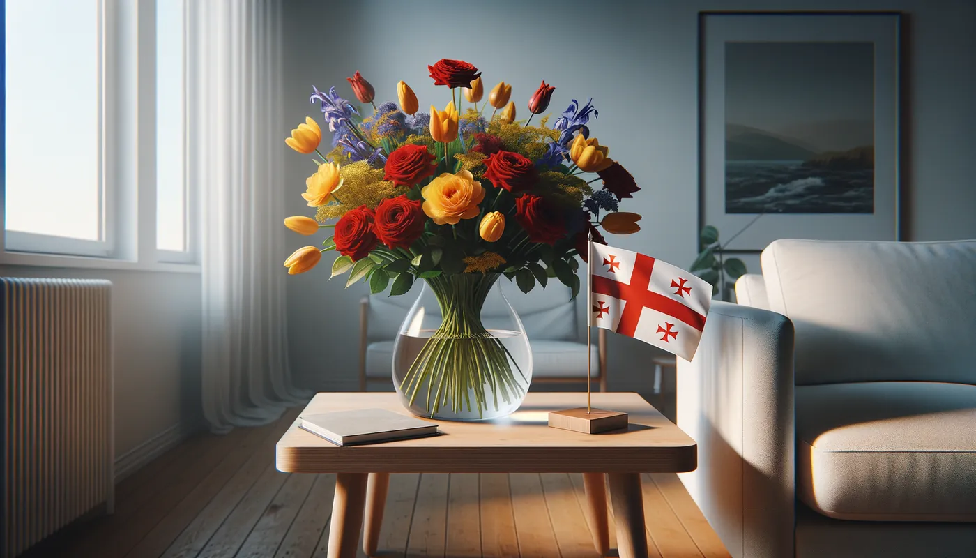 Skicka blommor till Georgien - blombukett inspirerad av Georgiens flaggfärger