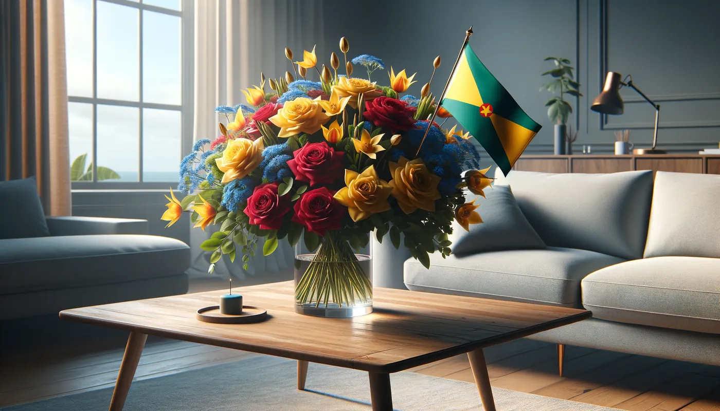 Skicka blommor till Grenada - blombukett inspirerad av Grenadas flaggfärger