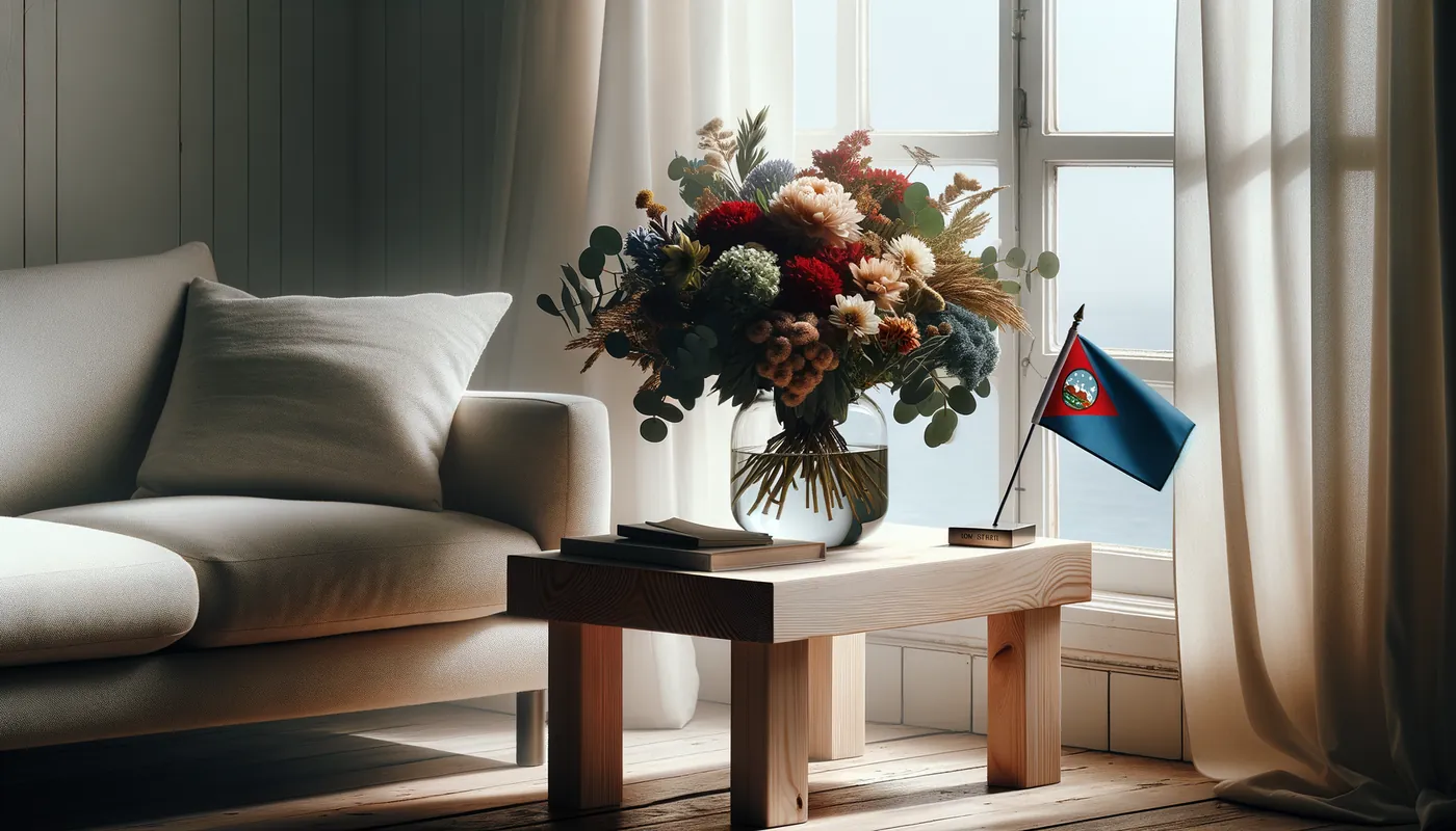 Skicka blommor till Guam - blombukett inspirerad av Guams flaggfärger