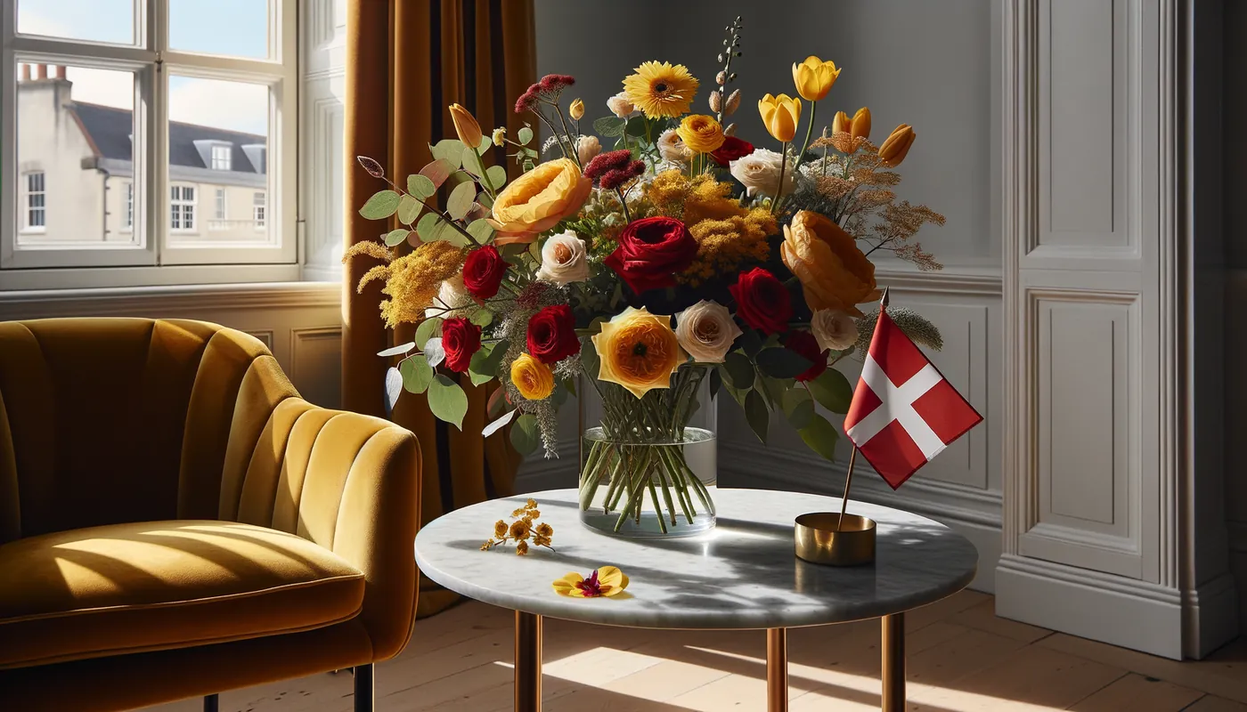 Skicka blommor till Guernsey - blombukett inspirerad av Guernseys flaggfärger