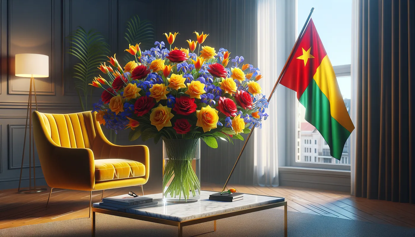 Skicka blommor till Guinea-Bissau - blombukett inspirerad av Guinea-Bissaus flaggfärger