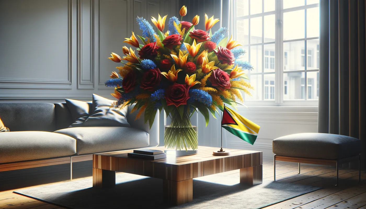 Skicka blommor till Guyana - blombukett inspirerad av Guyanas flaggfärger