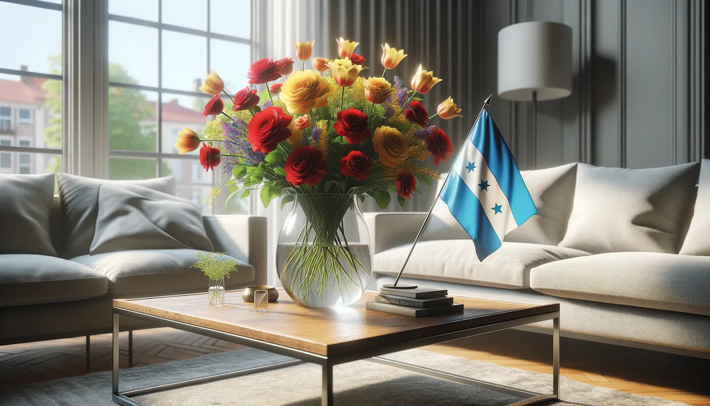 Skicka blommor till Honduras - blombukett inspirerad av Hondurass flaggfärger