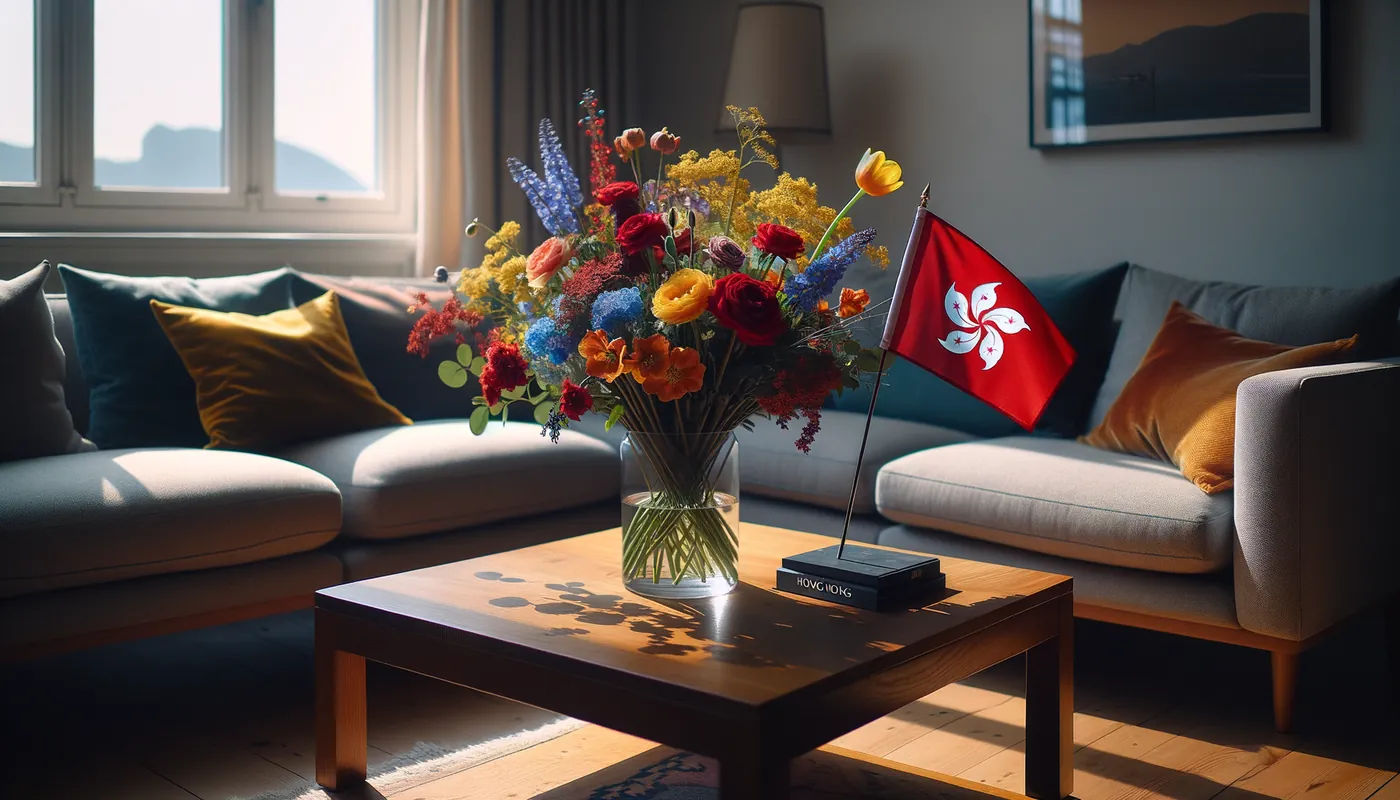 Skicka blommor till Hongkong - blombukett inspirerad av Hongkongs flaggfärger