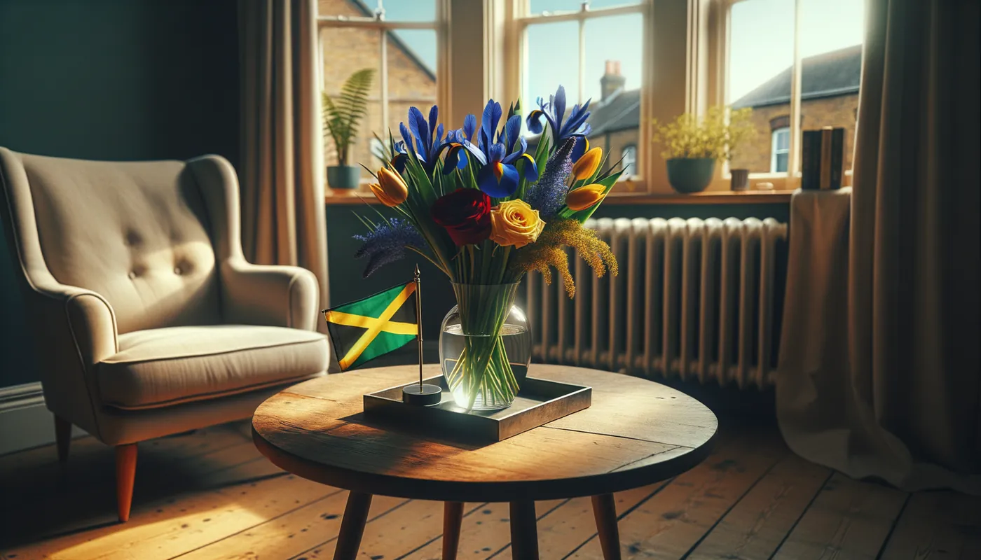 Skicka blommor till Jamaica - blombukett inspirerad av Jamaicas flaggfärger