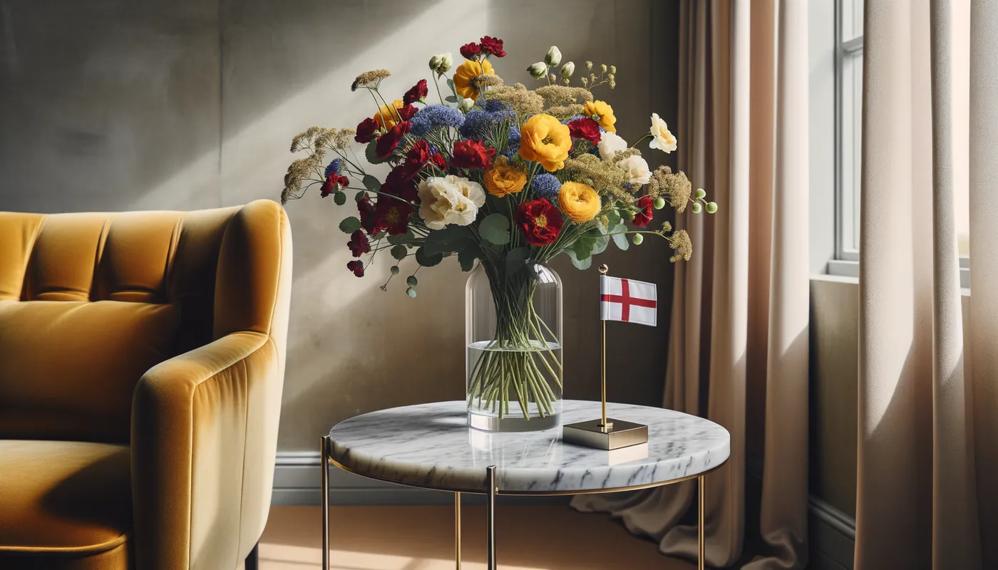 Skicka blommor till Jersey - blombukett inspirerad av Jerseys flaggfärger
