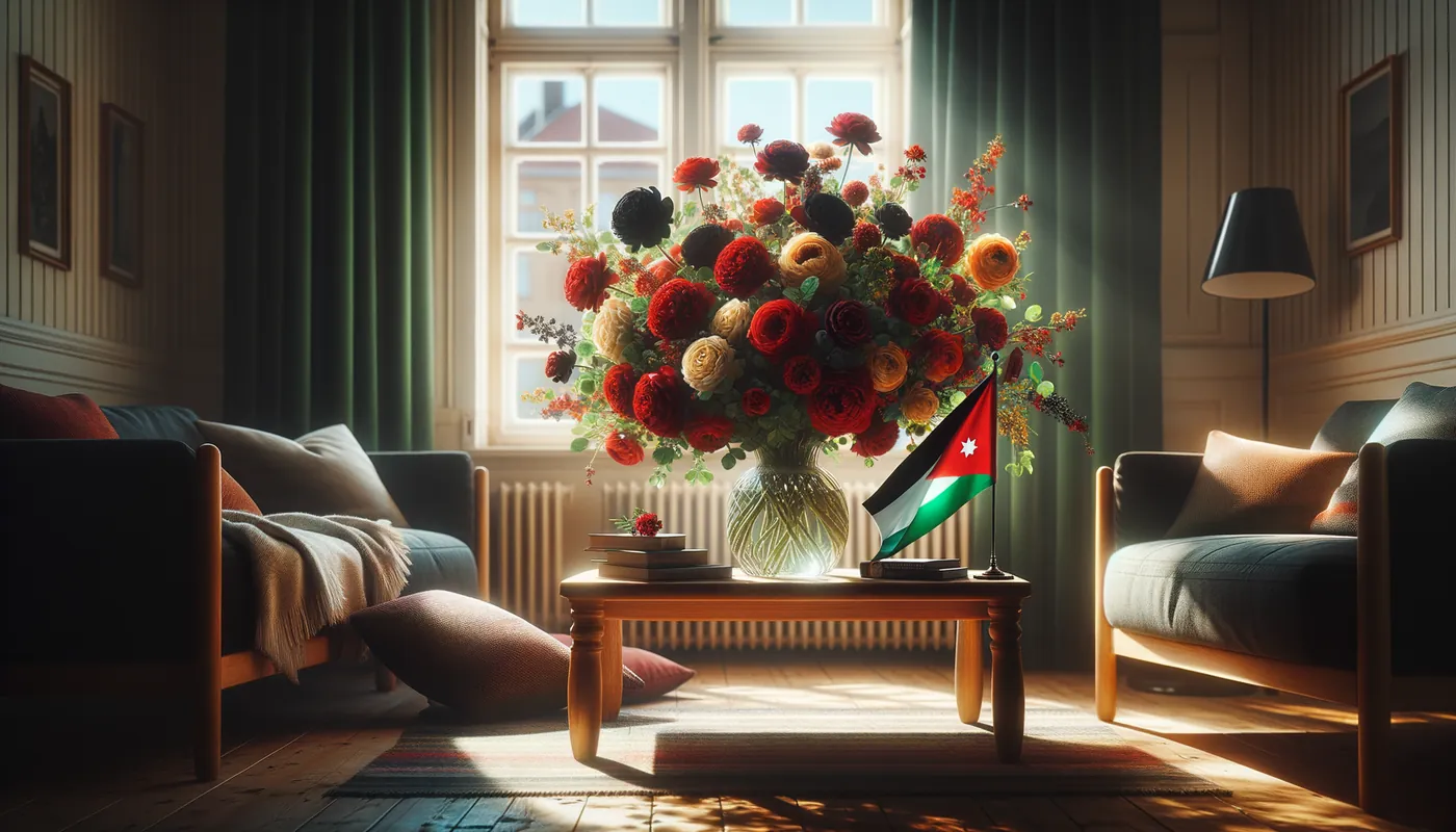Skicka blommor till Jordanien - blombukett inspirerad av Jordaniens flaggfärger