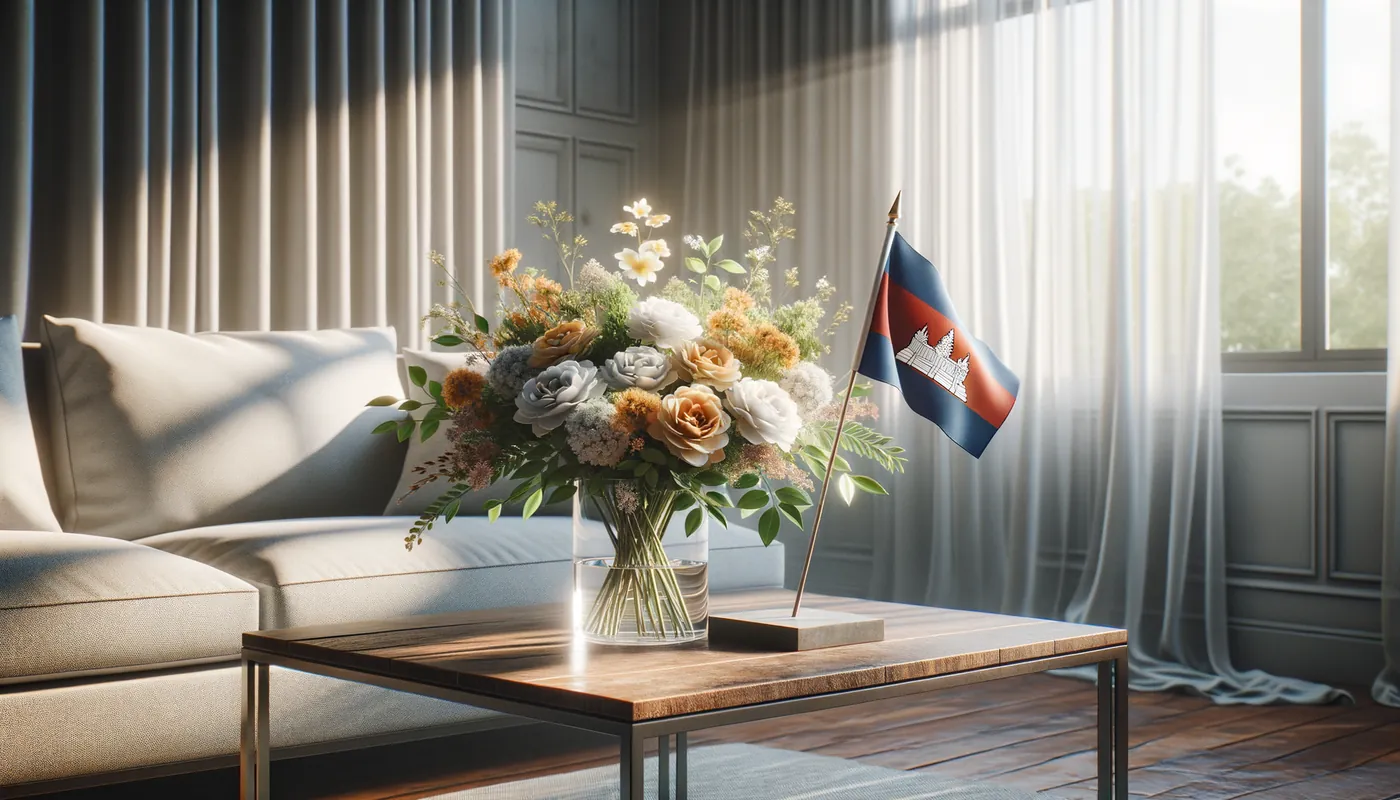 Skicka blommor till Kambodja - blombukett inspirerad av Kambodjas flaggfärger