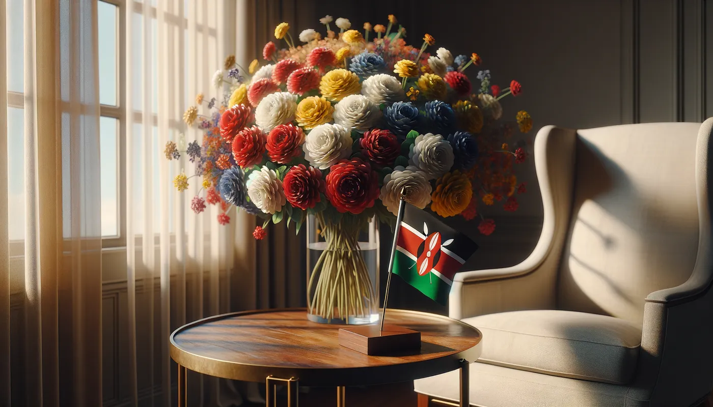 Skicka blommor till Kenya - blombukett inspirerad av Kenyas flaggfärger