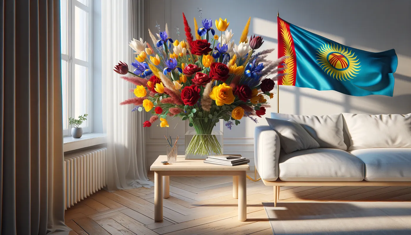 Skicka blommor till Kirgizistan - blombukett inspirerad av Kirgizistans flaggfärger