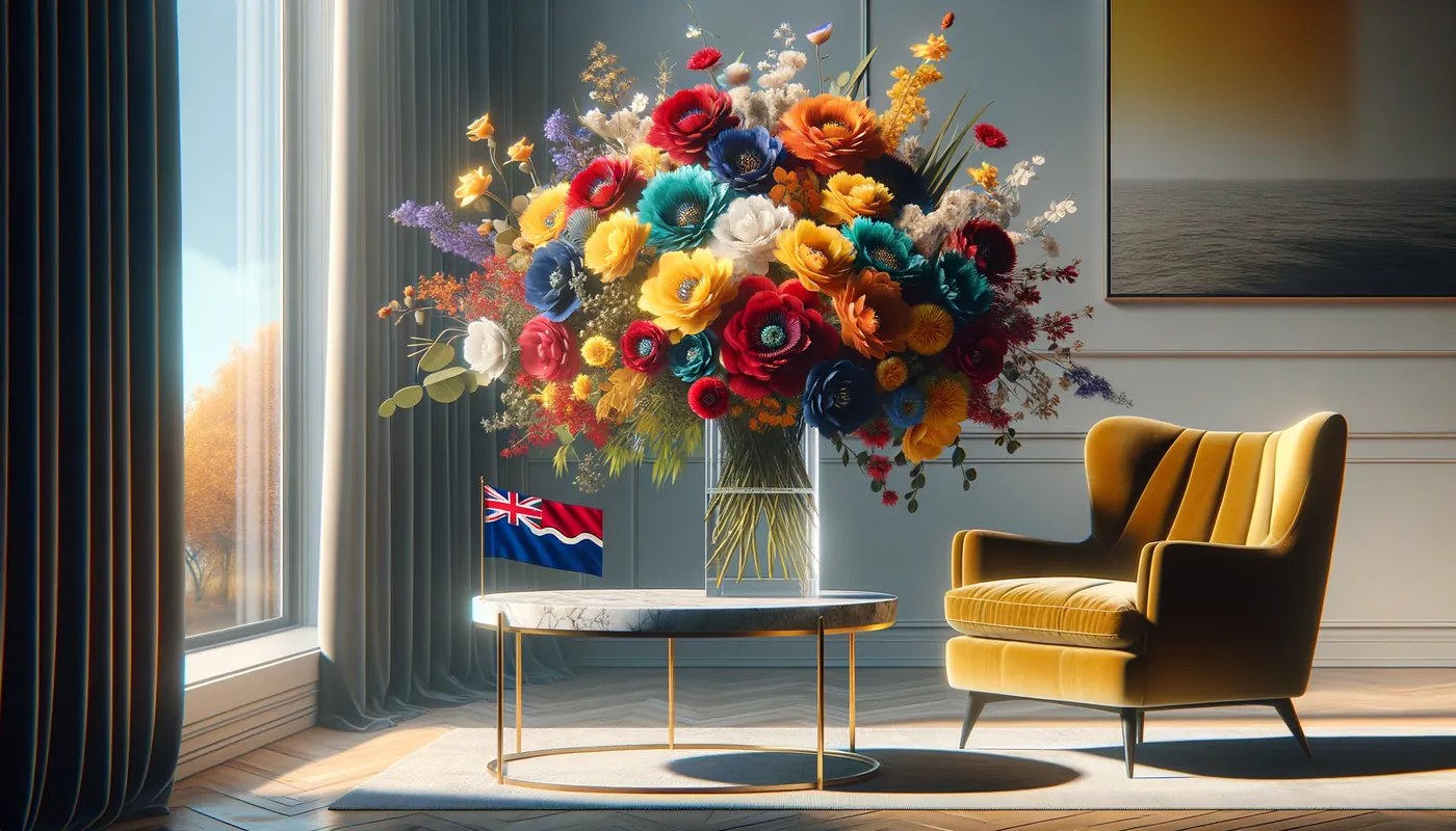 Skicka blommor till Kiribati - blombukett inspirerad av Kiribatis flaggfärger