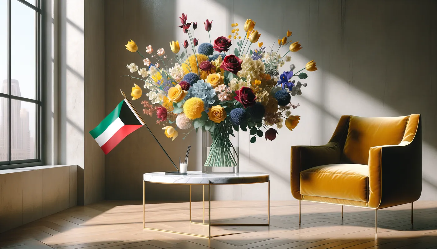 Skicka blommor till Kuwait - blombukett inspirerad av Kuwaits flaggfärger