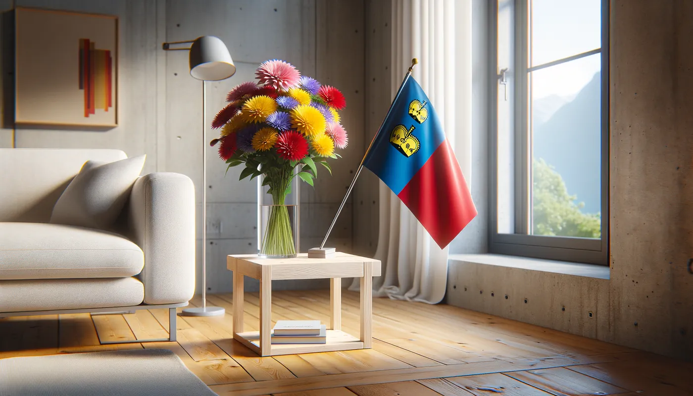 Skicka blommor till Liechtenstein - blombukett inspirerad av Liechtensteins flaggfärger