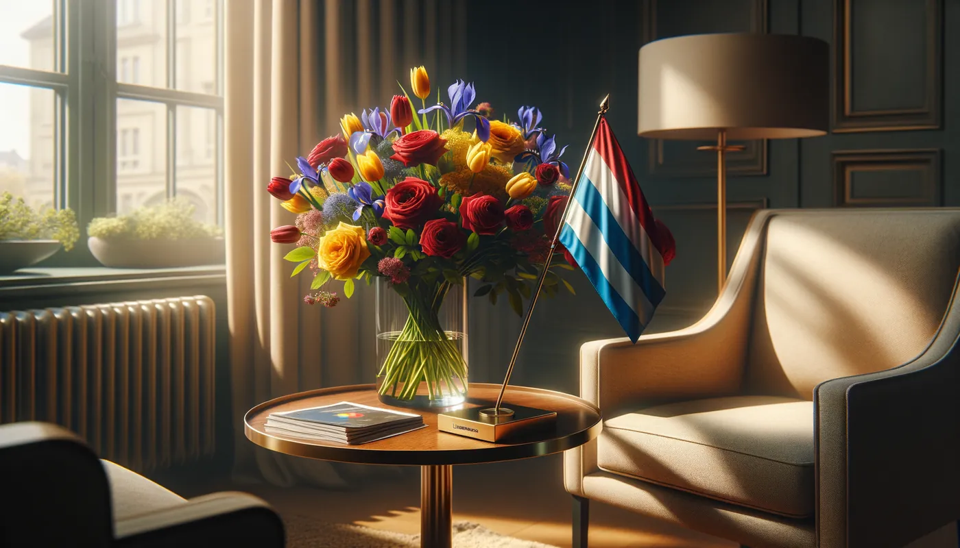 Skicka blommor till Luxemburg - blombukett inspirerad av Luxemburgs flaggfärger