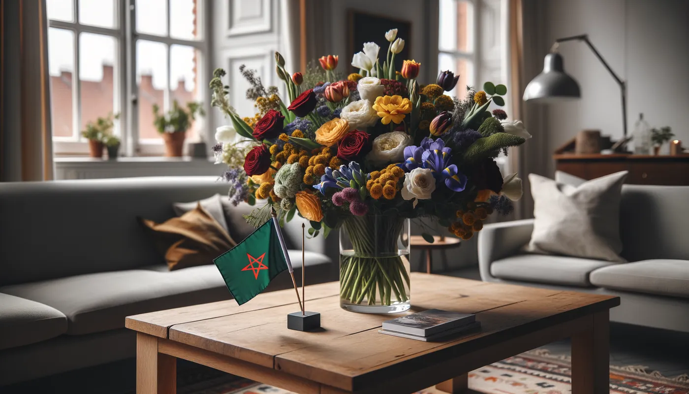 Skicka blommor till Marocko - blombukett inspirerad av Marockos flaggfärger