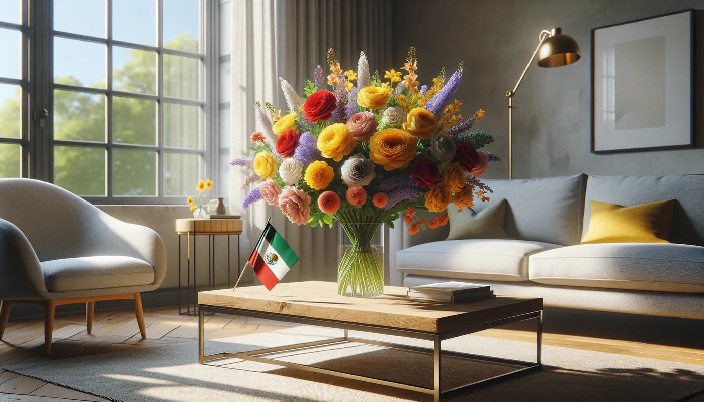 Skicka blommor till Mexiko - blombukett inspirerad av Mexikos flaggfärger