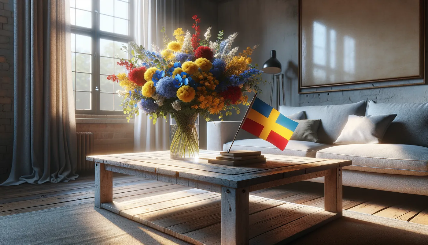 Skicka blommor till Moldavien - blombukett inspirerad av Moldaviens flaggfärger