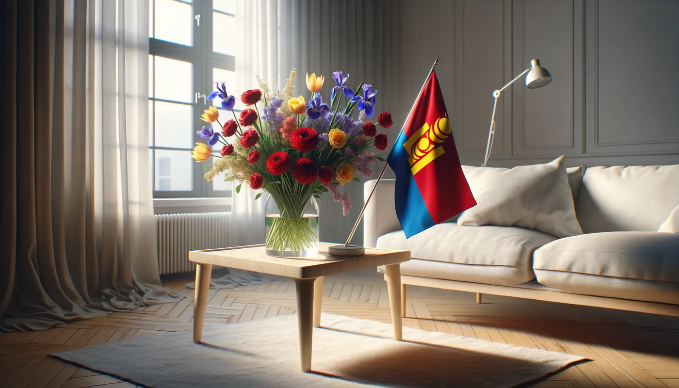 Skicka blommor till Mongoliet - blombukett inspirerad av Mongoliets flaggfärger