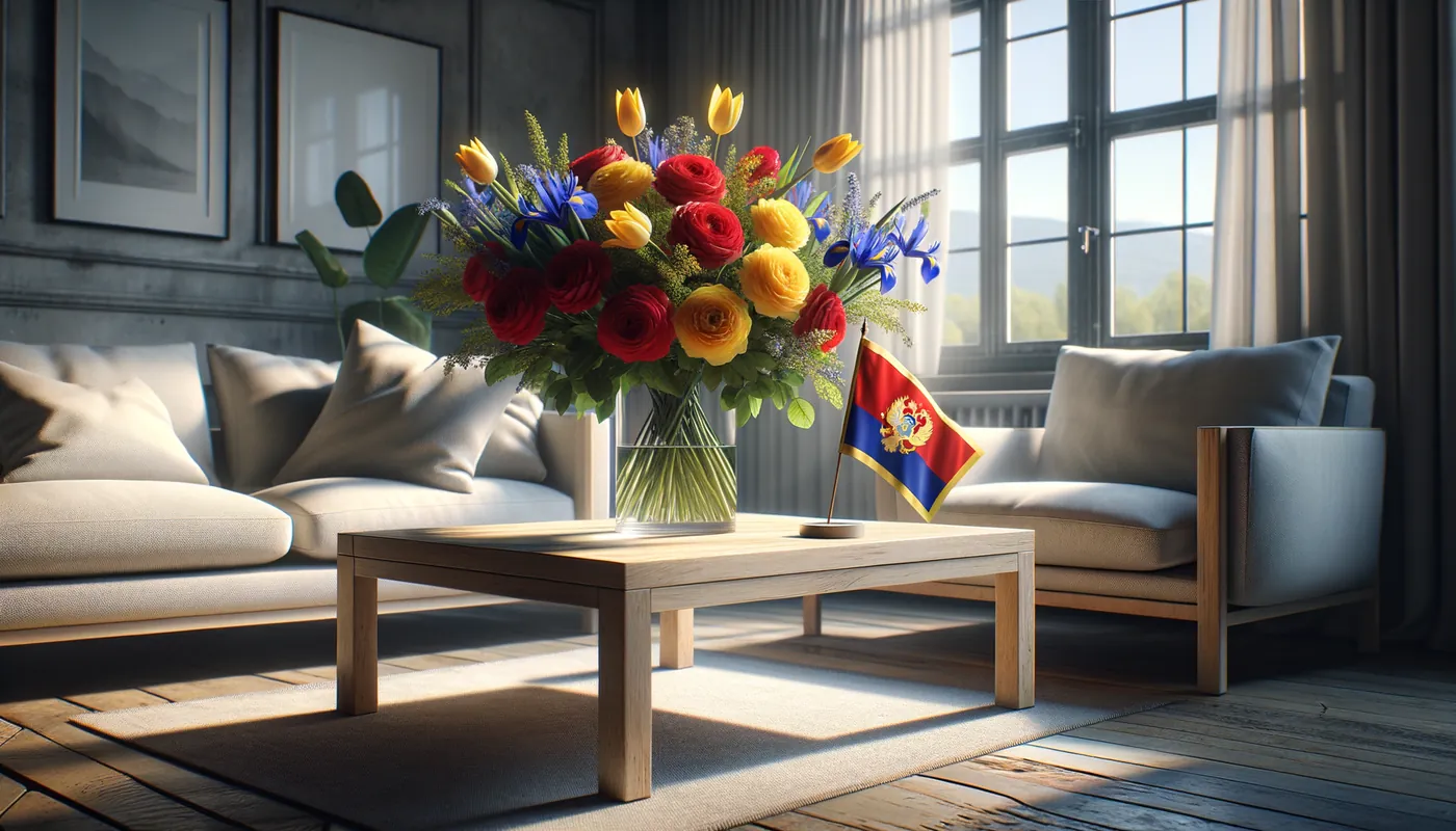 Skicka blommor till Montenegro - blombukett inspirerad av Montenegros flaggfärger