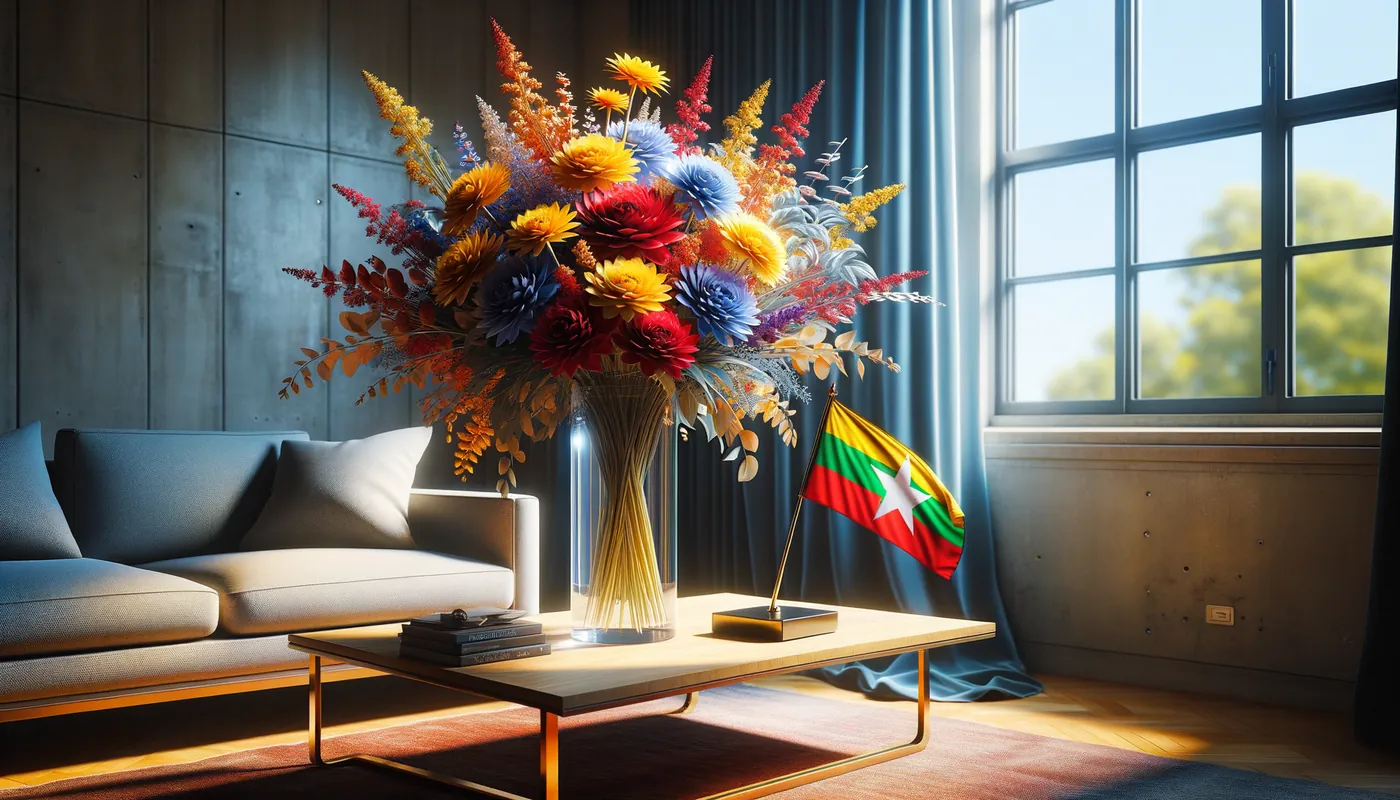 Skicka blommor till Myanmar (Burma) - blombukett inspirerad av Myanmar (Burma)s flaggfärger