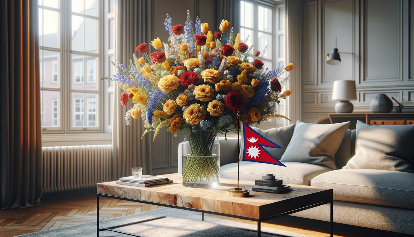 Skicka blommor till Nepal - blombukett inspirerad av Nepals flaggfärger