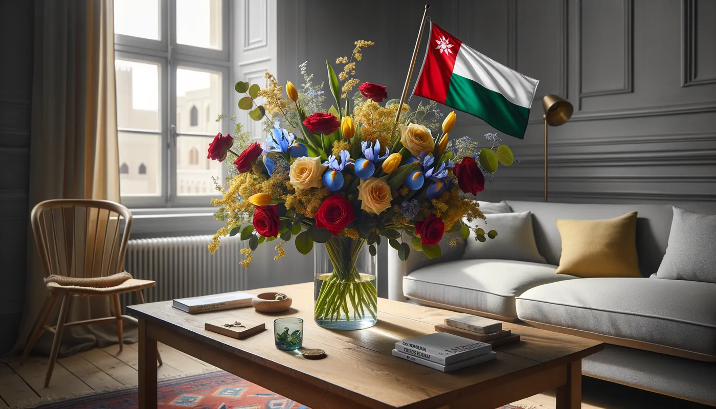 Skicka blommor till Oman - blombukett inspirerad av Omans flaggfärger