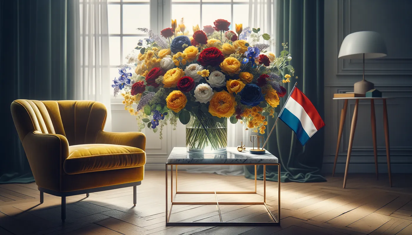 Skicka blommor till Österrike - blombukett inspirerad av Österrikes flaggfärger