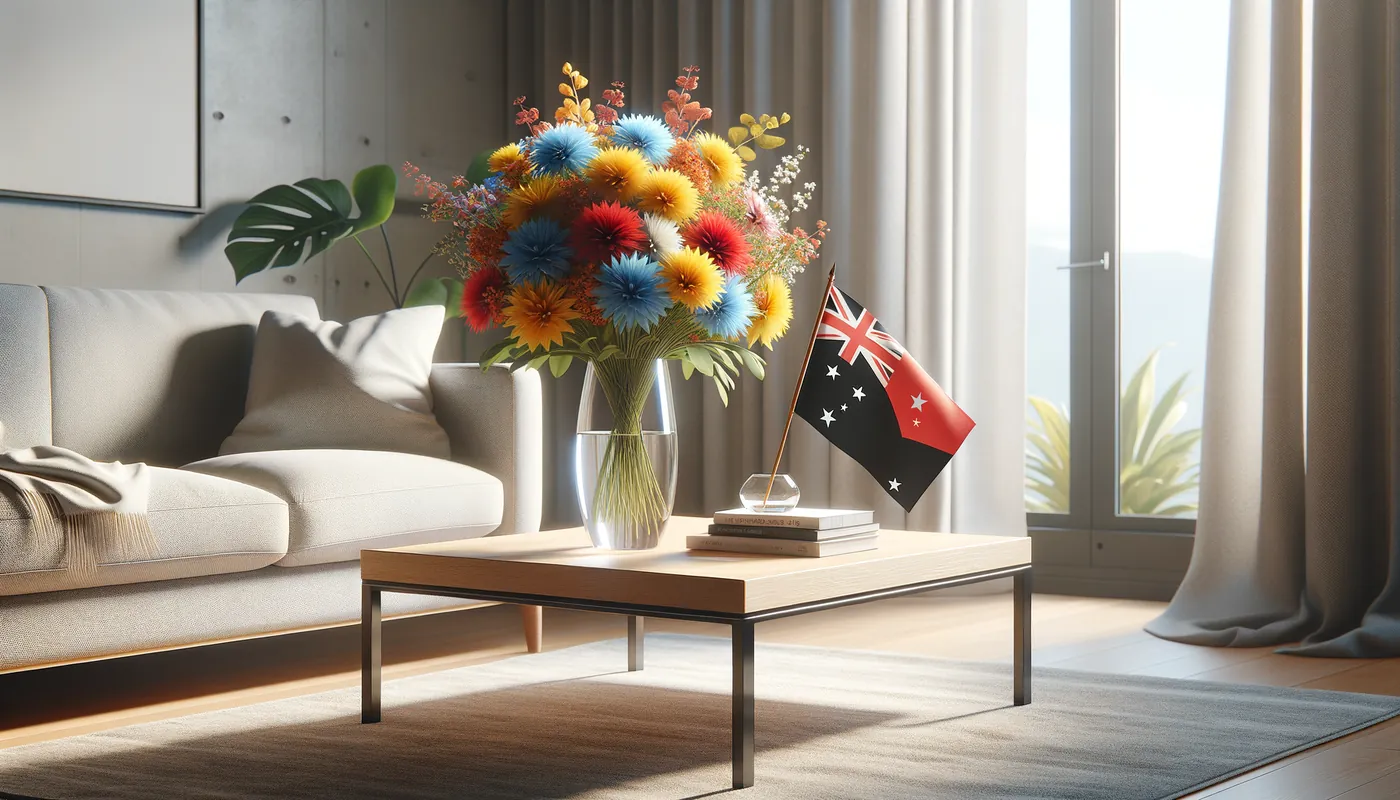Skicka blommor till Papua Nya Guinea - blombukett inspirerad av Papua Nya Guineas flaggfärger