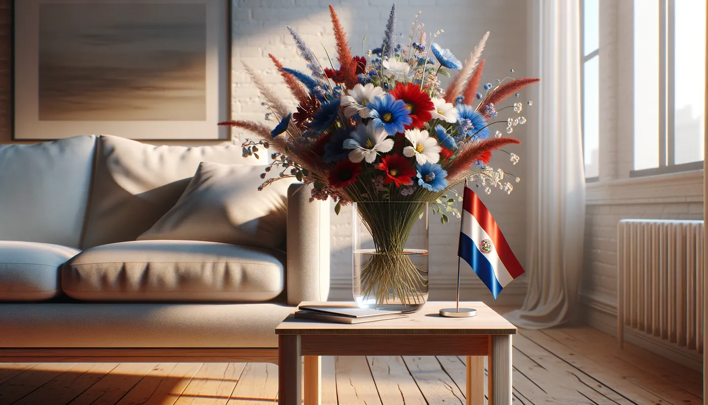 Skicka blommor till Paraguay - blombukett inspirerad av Paraguays flaggfärger